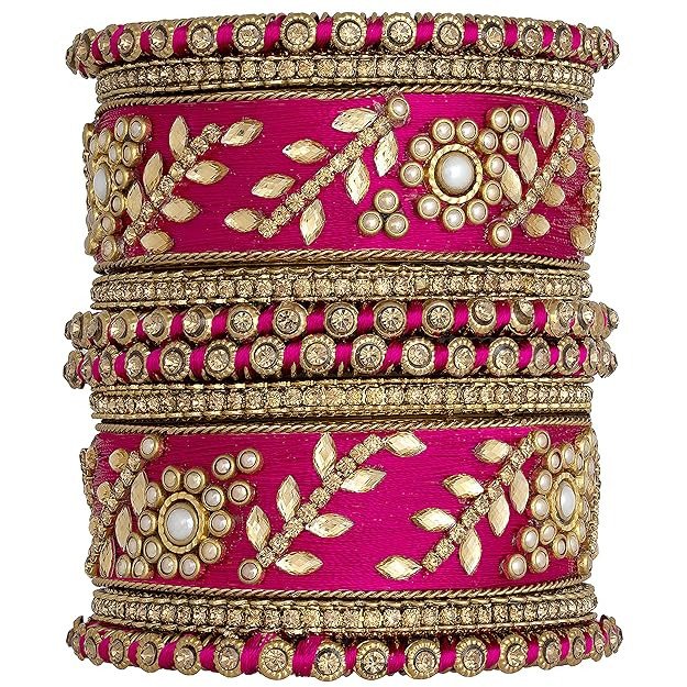 Peora Silk Thread Matching Floral Bangle Set Bridal Chuda Chura Jewellery for Women Girls Navratri Gift - Size 2.8 inch