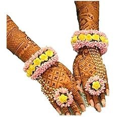 Flower Bracelets with Attached finger Rings(adjustable). 2 Items Hand Jewelry Set For Women.