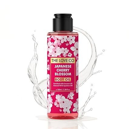 The Love Co Japanese Cherry Blossom Body Oil with Coconut, Almond & Squalane Oil | Fast-Absorbing, Non-Greasy | moisturizing formula for Dry Skin | Perfumed Body Oil with Luxury Floral Fragrance | 100