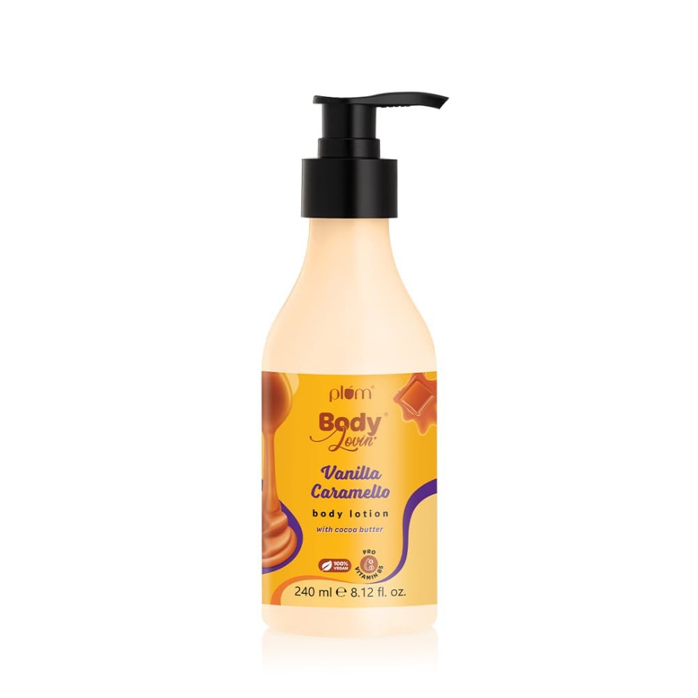 Plum Bodylovin' Vanilla Caramello Body Lotion | Cocoa Butter & Vitamin B5 for Deep Moisturization | Non-Greasy | Soft & Glowing Skin | for Dry to Very Dry Skin | Warm & Cozy Vanilla Fragrance - 240ml