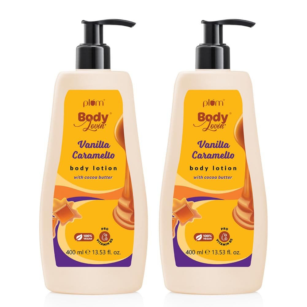 Plum BodyLovin' Vanilla Caramello Body Lotion | Cocoa Butter & Vitamin B5 for Deep Moisturization | Non-Greasy | Soft & Glowing Skin | for Dry to Very Dry Skin | Warm & Cozy Vanilla Fragrance – 200ml