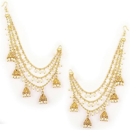 Bahubali Pearl Ear Chain Hair Accessories Traditional Stylish Fancy Jhumki Jhumka Earrings For Women & Girls