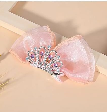 Bow & Diamond Embellished Alligator Hair Clip for 4+ Years Girls (Pink)