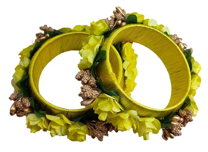 TGC Beautiful Fancy Flower Kada/Silk Thread & Acrylic Metal Kadaa/Bangle for Women & Girls (Pack of 2 Kada)