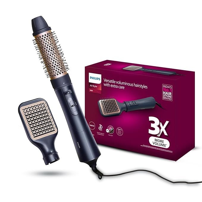 Philips 2-in-1 Airstyler | 3X Volume & 50% Less Hair, 2 Attachments for Straight, Wavy, Curly Lo