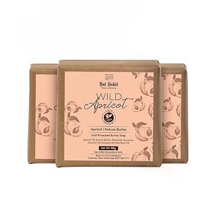 Nat Habit Apricot Exfoliating Bath Soap|Ayurvedic Antiaging Handmade Soap with Vitamin A & E for Moisturization | Scrubs & Exfoliants Clears Dead Cells & Efective on Dry or Sensitive Skin | Pack of 3