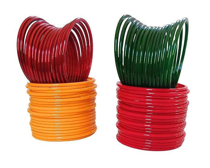 SPARSHIKA 80 Glass Bangles Set for Women & Girls | Multi color Traditional Kanch Ki Chudi | Plain Bangle Red, Green, Yellow, Maroon & Black | Bridal Wedding Festival Bangles |