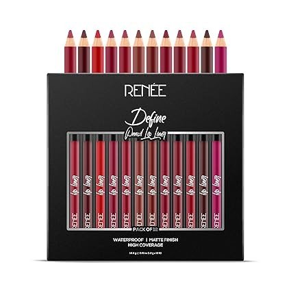 RENEE Define Matte Lip Liner, Long Lasting & Smudge Proof, Full Coverage, Intensely Pigmented, Easy Glide Formula, Vitamin E & Castor Oil Infused, Set of 12