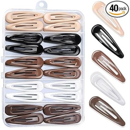 Snap Hair Clips,2 Inch Hair Barrettes Hair Clips For Women, Metal Mixed Color, Hair Barrettes For Women Hair Snap Clips 5 Colors (40 Pcs with Storage box)
