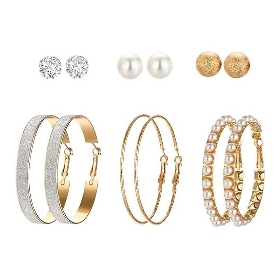 Earrings for Women and Girls | Multicolor Stud and Hoops Set | Western Pearl Hoop Earrings Combo