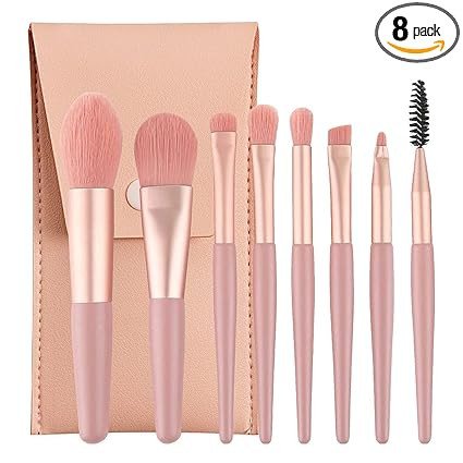 Sloane Brushes with Bag, 8PCS Professional Makeup Brush Set, Travel Size Cosmetic Brushes Kit for Face Foundation Blush Eye Shadow, Wooden Handle Synthetic Bristle (Multicolor)