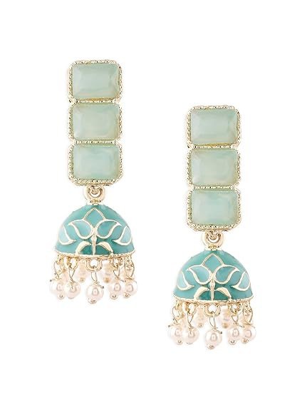 Mint Green Enamel Ethnic Style Jhumki Earring For Women