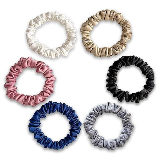 Luxury Satin Scrunchies SAME 6 COLORS AS PIC, Anti-Hair-Breakage, Hair Ties, Scrunchies Set for Girls, Women, Best gift for Sister, Friend, Mom (Classic Skinny)