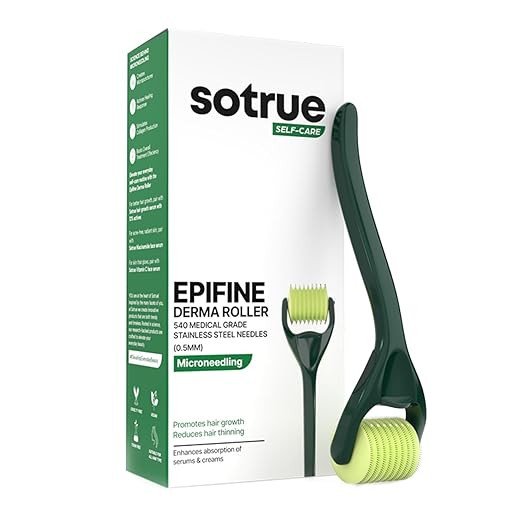 Sotrue Epifine Derma Roller 0.5mm with Sanitizer | 540 Medical Grade Stainless Steel Needles | Derma Roller for Hair Growth & Thickening, Repair Damages.