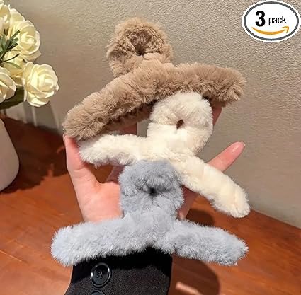 3 PCS Claw for Women Fluffy Plush Hair Clips Soft Winter Clamps for Thin Thick Long Hair Super Grip Elegant Hair Clips Gifts For Girls Woman (MULTICOLOR)