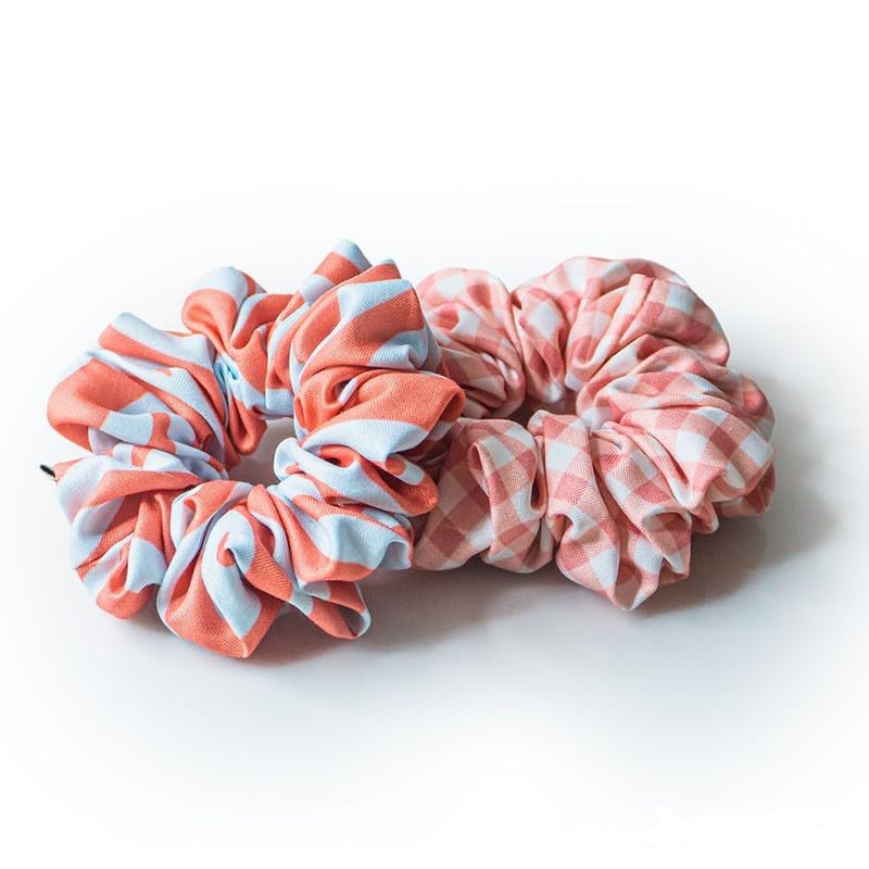 Satin Scrunchies for Women Set of 2, Orange and White | Large Scrunchies for Girls | Aesthetic Hair Scrunchies for Ponytail, Messy Bun | Stylish Scrunchies | Elastic Hair Ties