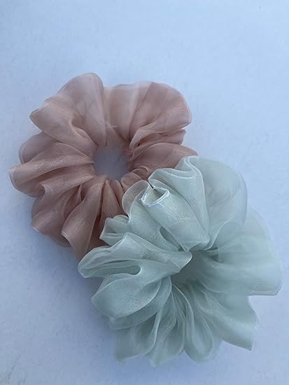 Premium Organza Scrunchies for Women & Girls - Pack of 2 | Fluffy Sheer Hair Ties for Stylish Everyday Looks | Soft Pastel Pink & Mint Green