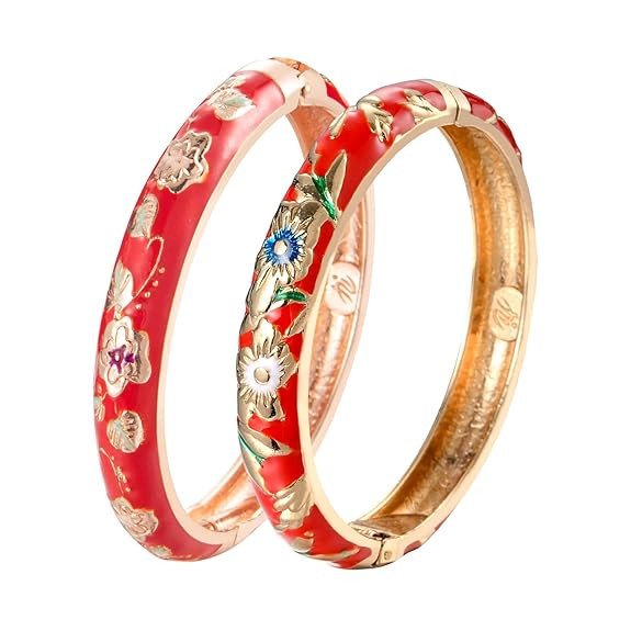 Enamel Bangle Bracelet Two Pcs Set in Gift Box for Lady Women Birthday Valentine Present