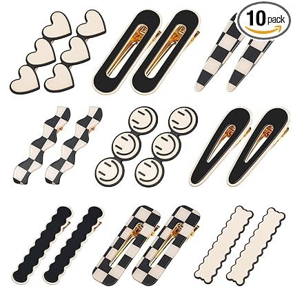 10 PCS No Bend Hair Clips Fashion Black And White Hair Clips Pretty Hair Pins For Women Hair AccessoriesAcrylic Hair Barrettes For Women With Thick Thin Hair