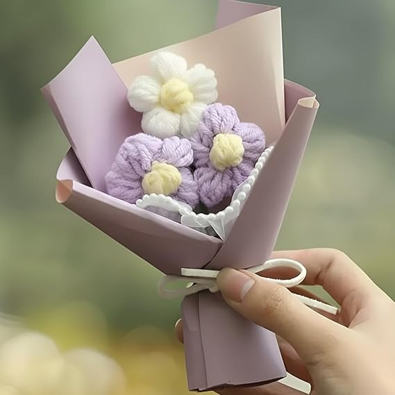 Jasmine Bouquet' Everlasting Handmade Crochet Mini Floral Arrangement (Jasmine, Hand Crafted, 1.0 inch, Wool) | Floral Gift Handmade Flowers Bouquet in Wool Knitted Bouquet of Flowers