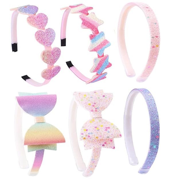 Shining Diva Fashion 6 PCS Latest Stylish Headbands Hairband Hair Bands for Kids Girls Teens Women Baby Glitter Bow Heart Star Hair Accessories Birthday Gifts for Women