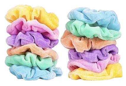 Premium Velvet Pastel Hair Scrunchies for Women for Holiday Seasons or Teen Birthday (Multicolour) - 12 Pack