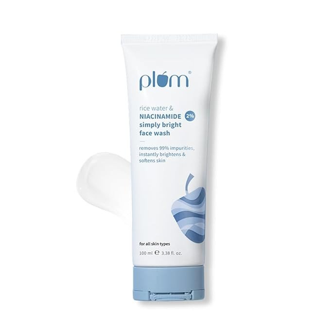 Plum 2% Niacinamide & Rice Water Face Wash 100ml | Hydrates & Brightens Skin | Softens & Smoothens Skin | Gentle & Non-Drying | Gently Cleanses 99% pore clogging impurities | Women & Men |