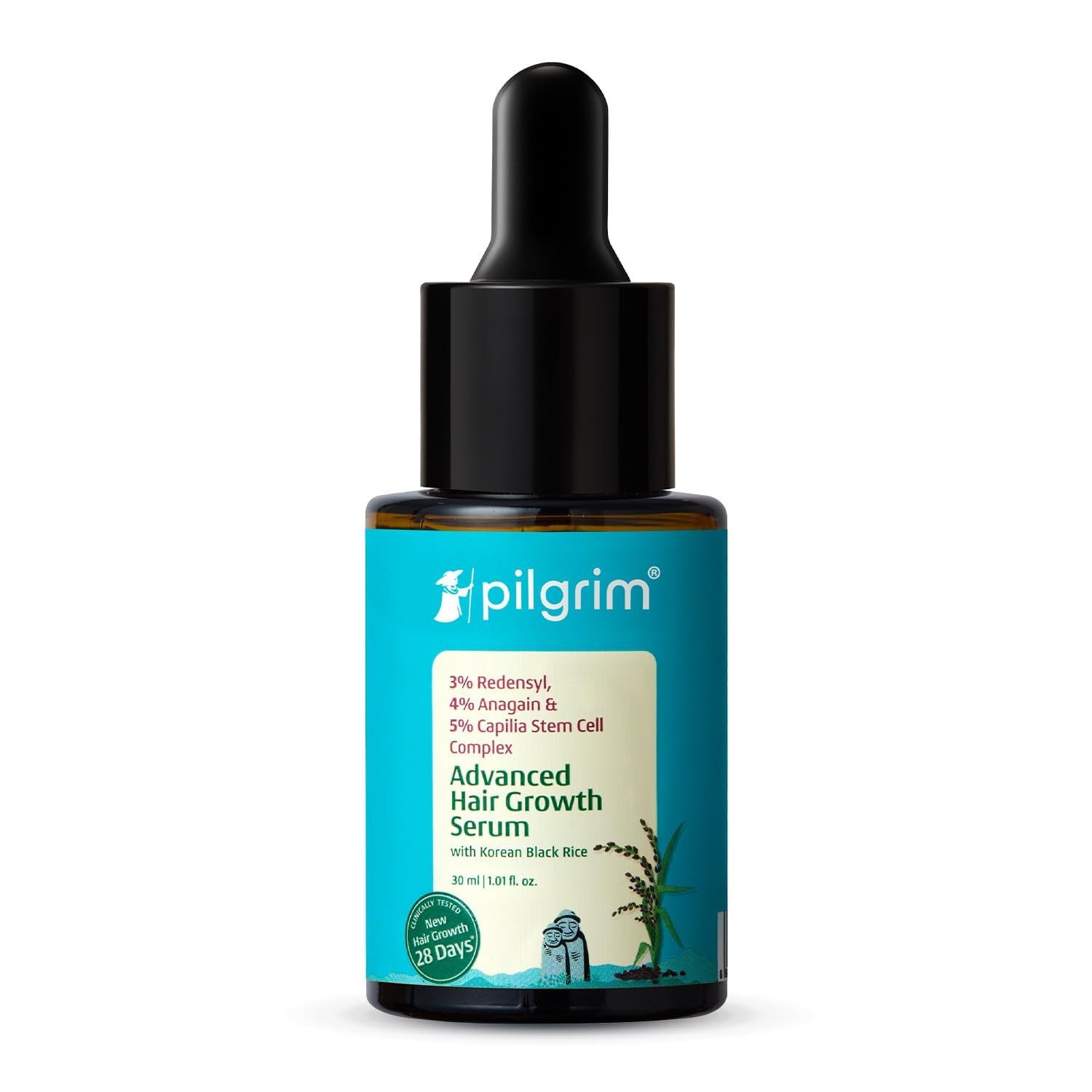 Pilgrim Redensyl 3% + Anagain 4% + Baicapil Advanced Hair Growth Serum (30ml) for Scalp with Korean Black Rice & Rosemary | Control Hair Fall, Stimulate Hair Regrowth, Increase Hair Density