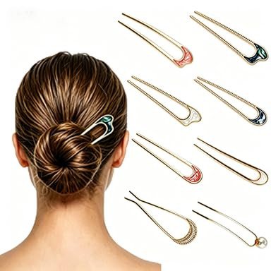 8Pcs French Twist Hair Pins Set, Elegant French Hair Pin U Shaped Hair Fork, Decorative French Pins for Women Fine Hair, New Chinese Bun Hair Accessories for Wedding Party Daily Wear