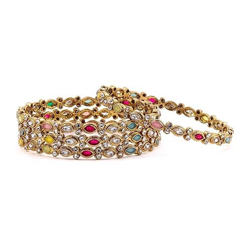 Rubans Bangles Set of 4 Kundan Studded Ethnic Stylish Trendy Jewellery Gift for Women & Girls