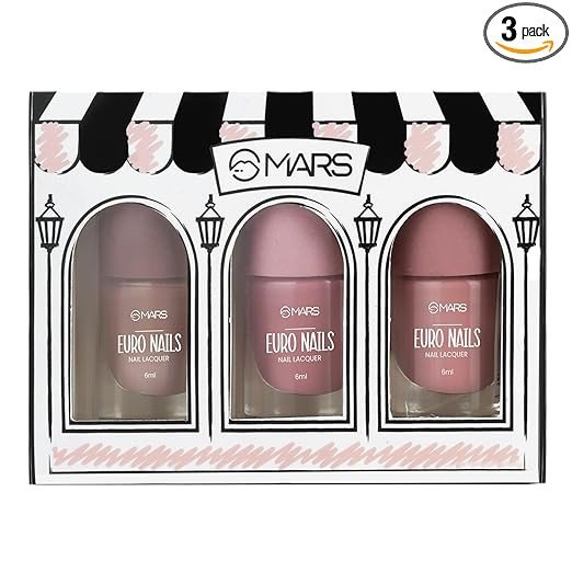 MARS EURO Nail Lacquer | Glossy Gel Finish | Rich Pigmentation | Chip Free | Quick Drying Formula | Long Lasting Nail Polish for Women (3 * 6.0 ml) (SET-02)