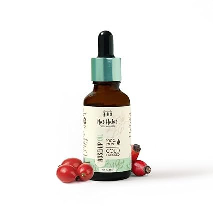 Nat Habit Pure Rosehip Oil, Pure Cold Pressed Rosehip Oil For Deep Hydration, Smooth & Glowing Skin, 30ml