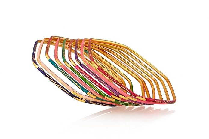 Traditional Gold Finish Hexagonal Meenakari Bangles for Women