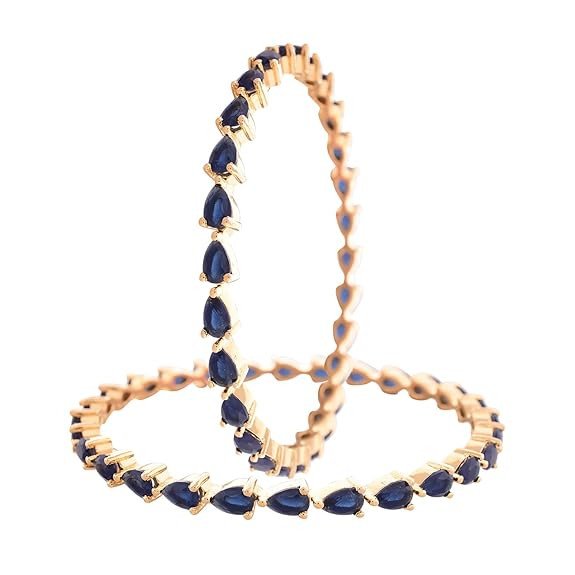 American Diamond Studded Gold Plated Traditional Sapphire Blue