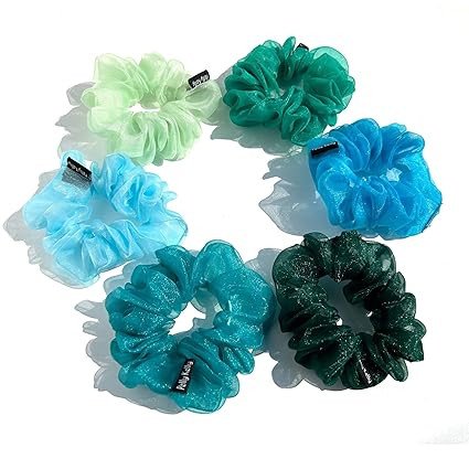 Organza Scrunchies For Women and Girls, Organja Scrunchy, Net Hair Band Tie, Ponytail Holder, Rubber Band, Medium Scrunchies Combo, Girls Hair Accessories, M Size, Pack of 6