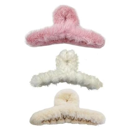 3 PCS Claw for Women Fluffy Plush Hair Clips Soft Winter Clamps for Thin Thick Long Hair Super Grip Elegant Hair Clips Gifts For Girls Woman (MULTICOLOR)