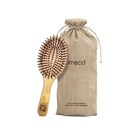 IMECO Oval Bamboo Paddle Hair Brush | Anti-Static, Scalp-Friendly, Air-Cushioned Hair Brush for Wet & Dry Hair | Gentle Detangling & Frizz Control