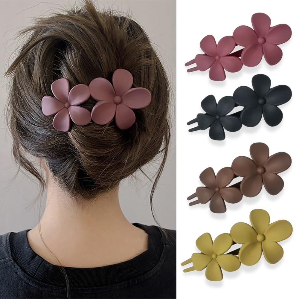 3 Pcs Flower Flat hair clips for girls women Matte Flat Hair Claw French Alligator Clips Non-Slip Cute Duck Billed Flat Claw Clips for Thick Hair for Girls