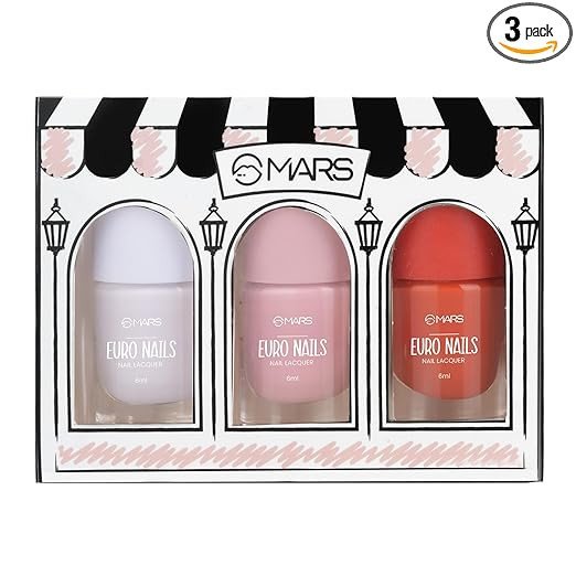 MARS EURO Nail Lacquer | Glossy Gel Finish | Rich Pigmentation | Chip Free | Quick Drying Formula | Long Lasting Nail Polish for Women (3 * 6.0 ml) (SET-04)