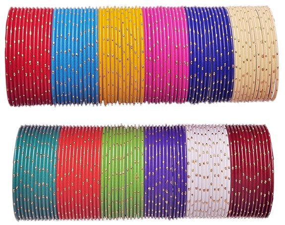 Ethnic Glimmer Multicolor Designer Bangles Set for Women ( 2.6)