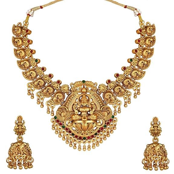 Latest Stylish Fancy Pearl Choker Traditional Jewellery Set for Women | Temple Necklace Set | Festive Wedding Party Necklace | 22k Gold Plated | Just Like Original Gold Jewellery