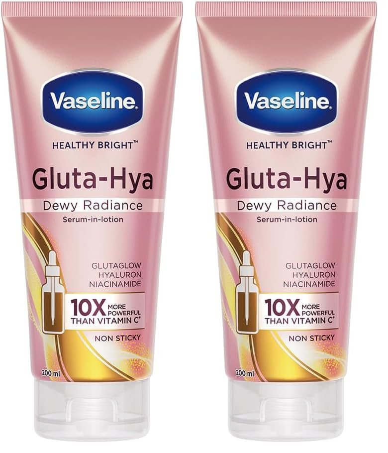 Vaseline Gluta-Hya Dewy Radiance Lotion for Face & Body | Gives Brighter Skin | Glutathione & Niacinamide Infused Moisturizer, 200ml (Pack of 2)