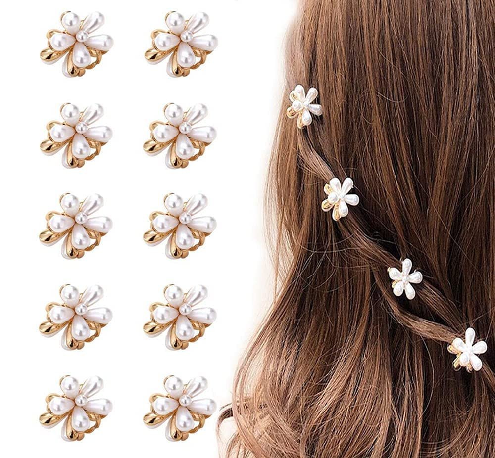 Pearl Flower Hair Pins for Women & Girls, Elegant Floral Hair Clips for Wedding, Stylish Hair Accessories Set Pack of 10 Pcs