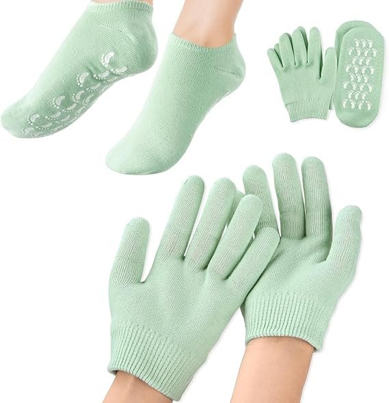 NIRVIK Spa Gel Socks and Gloves Set | Moisturizing Silicone Gel for Hands & Feet, Hydrating Spa Treatment, Skin Whitening Care, Soft Cotton for Dry Cracked Skin, Perfect Beauty & Relaxation Combo (Gre