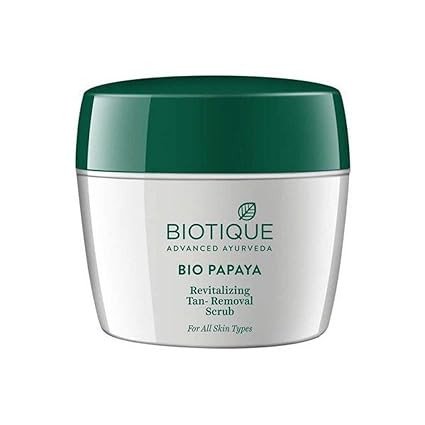 Biotique Papaya Tan Removal Brightening & Revitalizing Face Scrub | Gentle Exfoliation | Smooth and Clear Complexation | 100% Botanical Extracts| Suitable for All Skin Types | 235g