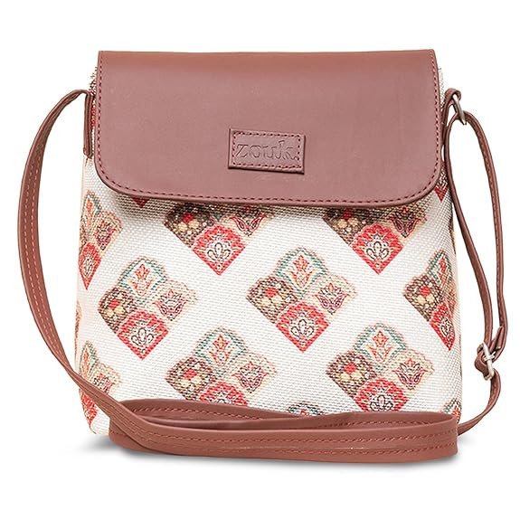 Zouk Women’s Printed Sling Bag with Vegan Leather Flap | Seashell Motif White