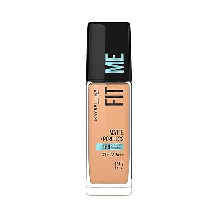 Maybelline New York Fit Me Matte+Poreless Liquid Full Coverage Foundation For All Skin Types,127 Golden Honey|16Hr Oil Control Full Coverage Foundation For All Skin Types With Spf 22,30 Ml,Pack Of 1