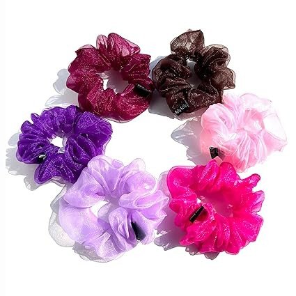 Organza Scrunchies For Women, Organja Scrunchy, Net Hair Band Tie, Ponytail Holder, Rubber Band, Medium Scrunchies Combo, Hair Accessories, M Size, Pack of 6