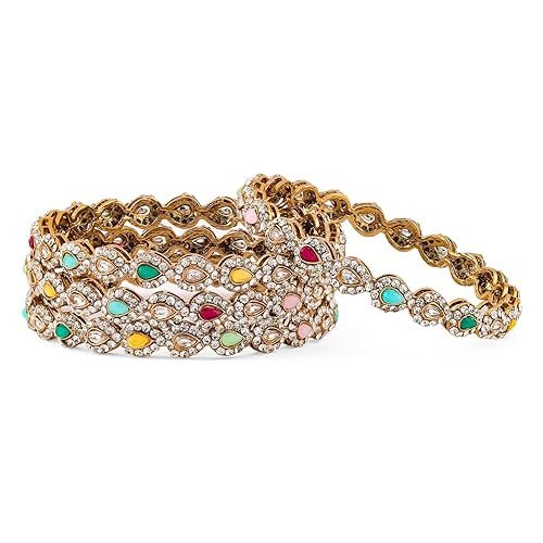 Rubans Bangles Set of 4 Kundan Studded Ethnic Stylish Trendy Jewellery Gift for Women & Girls