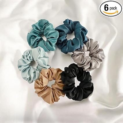 Elina Luxury Satin Scrunchies Set Anti-Hair-Breakage, Silk Hair Ties Set For Girls, Women Elastic Rubber, Best Gift For Mom, Sister, Friends (Pack of 6)(Oceanic Multi Colors)